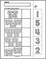 Worksheets Spring Match Cut Numbers Bugs Butterflies Counting Math Count Number Preschool Preschoolers Cars Kindergarten Skills Teach Bug Prekautism Cutting sketch template