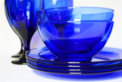 11 Pc Vintage Blue Glass Dish Set Cobalt Blue Glass Etsy