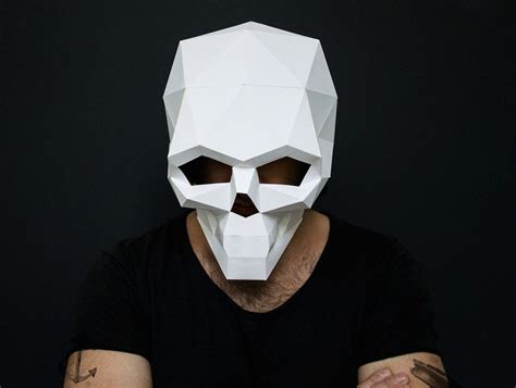 diy skull mask  poly paper craft template printable skull etsy finland