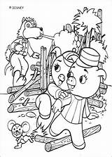 Pigs Coloring Three Little Pages House Wolf Hellokids Destroys Wood Print Colouring sketch template