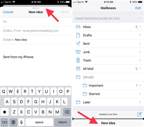 minimize email drafts  mail app  iphone