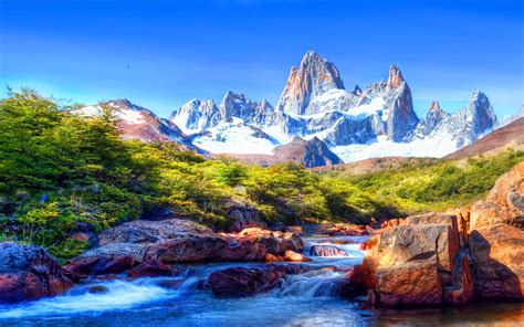 mountain scenery  snow covered river rocks beautiful hd wallpaper