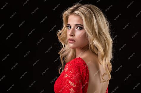 Premium Photo Beautiful Sexy Blonde Woman On Black Background Party