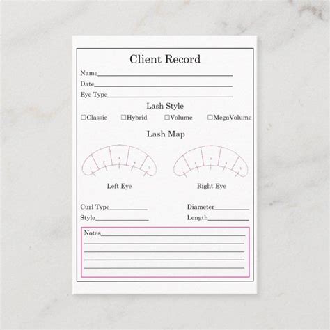 eyelash extension client record form business card zazzle eyelash