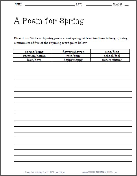 printable poetry worksheets  thekidsworksheet