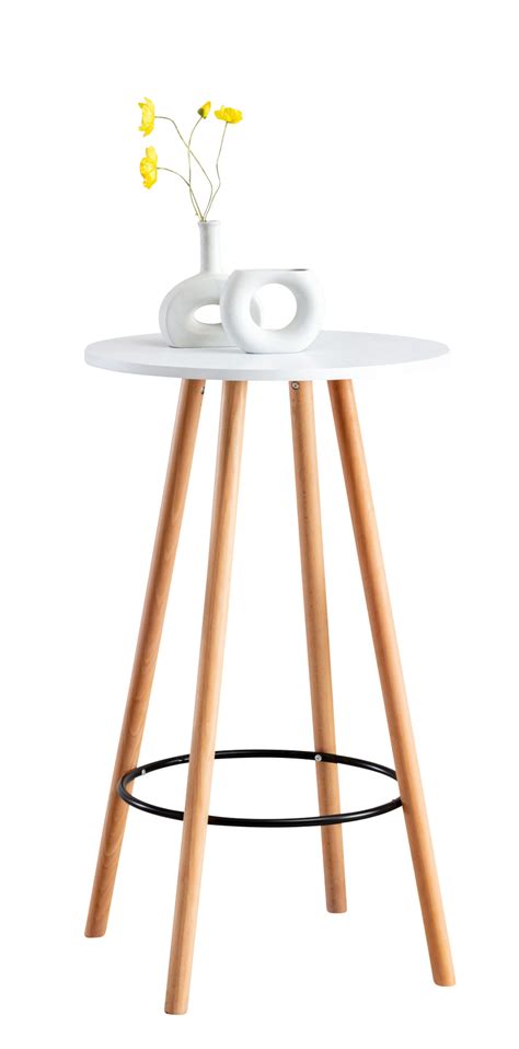 table haute de bar mijas avec plateau rond pieds en bois repose pieds en metal eur
