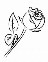 Rose Coloring Roses Printable Single Pages Clipart Color Stem Drawing Line Clip Leaves Book Cliparts Leaf Long Flower Outline Popular sketch template