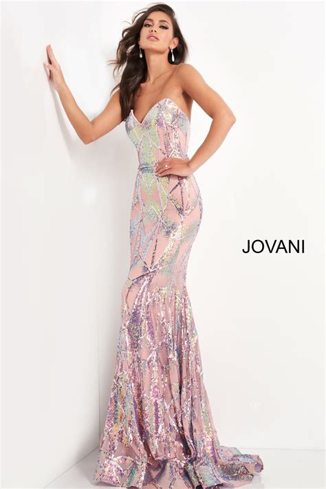 jovani  pink sequin  neck dress