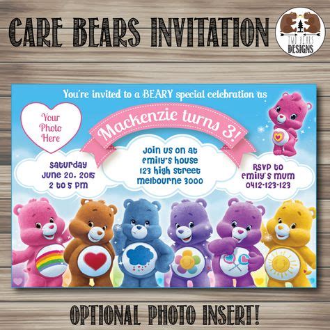 care bears invitation optional photo insert printabledigital file