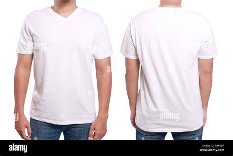 White T Shirt Mock Up Front And Back View Isolated Male Model Wear