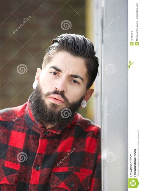 gangster  beard  piercings stock photo image