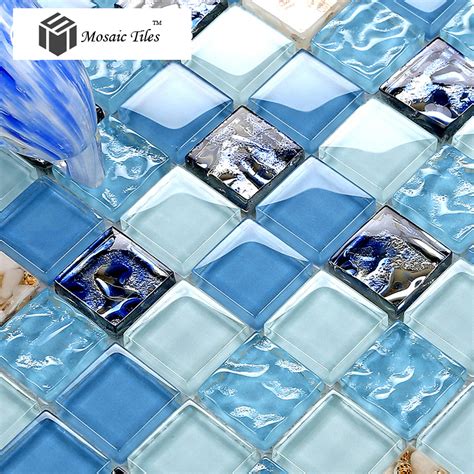 Tst Glass Conch Tiles Sea Blue Glass Tile Bathroom Wall