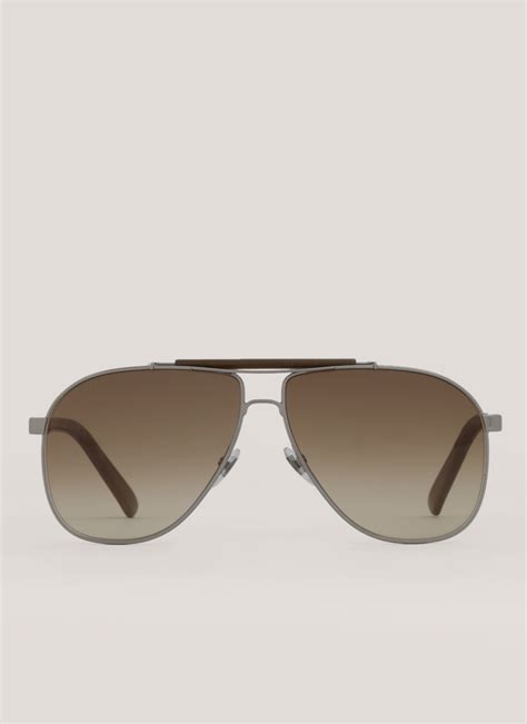 gucci leather arm aviator sunglasses in silver lyst