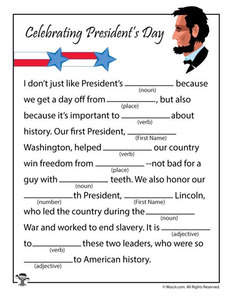 presidents day ad libs woo jr kids activities childrens publishing