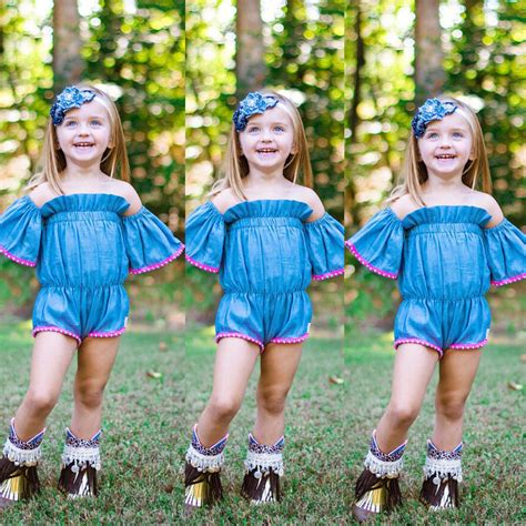 cute kids baby girl rompers  shoulder floral tassels jumpsuit