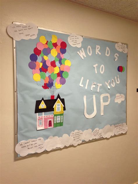 bulletin board  words  lift     hot air balloon   sky