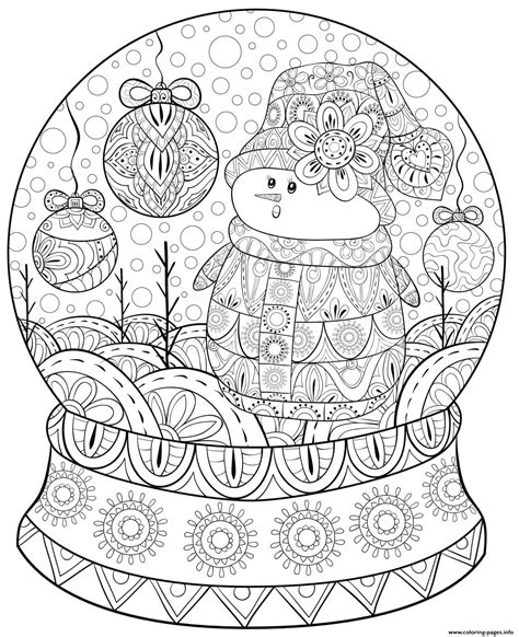 christmas  adults patterned snowglobe snowman coloring page printable