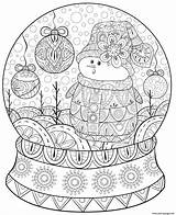 Coloring Adults Christmas Pages Snowman Printable Snowglobe Patterned Print Book sketch template