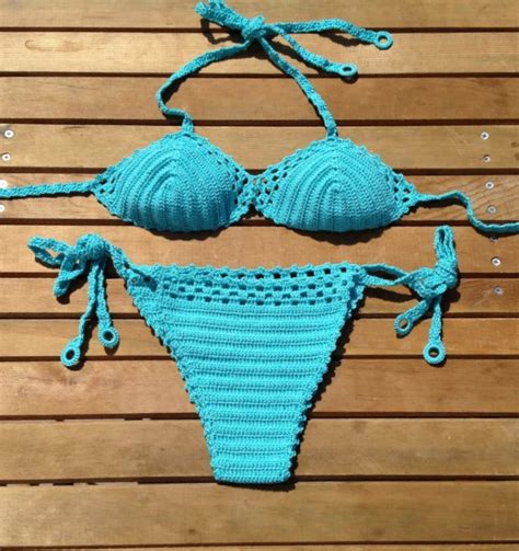 Crochet Bikini Sexy Bikini Turquoise Womens Swimwear Crochet Etsy
