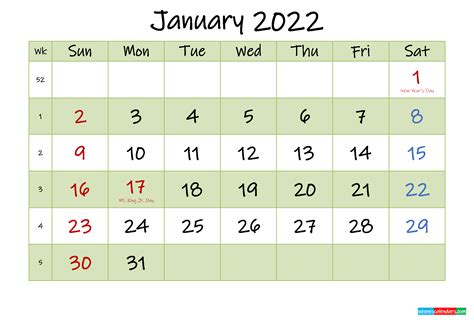 printable january  calendar templates  holidays  calendar