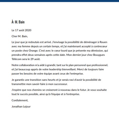 comment faire votre lettre de demission avec  exemples gratuits