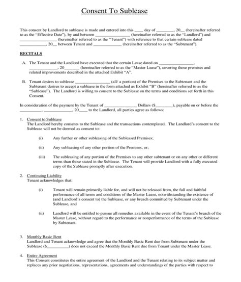 sublease consent forms   ms word