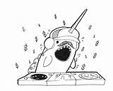 Narwhal Coloring Pages Funny Dancing Dj Kids Printable Daily Narwhals Music sketch template