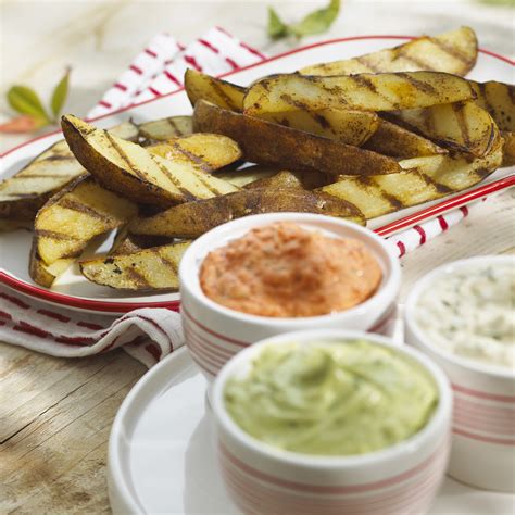 grilled potato dippers   trio  sauces recipe easy kitchen