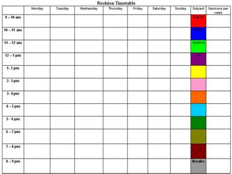 revision timetable blank revision timetable blank revision timetable