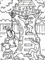 Coloring Treehouse Pages Fun Having Tree House Kids Boomhutten Four Girl Their Houses Kleurplaten Color Colouring Playing Colorluna Sheets Kleurplaat sketch template