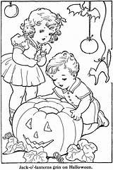 Coloring Halloween Vintage Pages Jack Book Lantern Printable Sheets Books Kids Happy Children Clipart Sheet Patterns Color Adult Pumpkins Print sketch template
