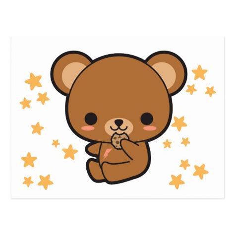 kawaii brown bear postcard zazzle