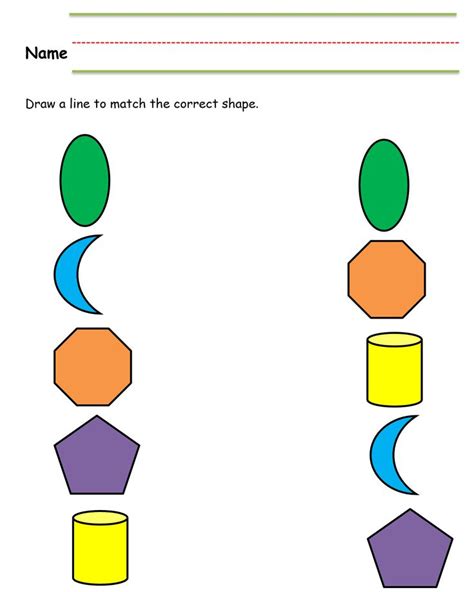 kindergarten worksheet matching shapes color learning shapes
