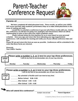 parent teacher conference request form letter  send home  msnemer