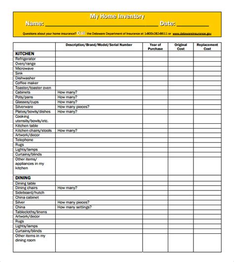 household inventory list template charlotte clergy coalition