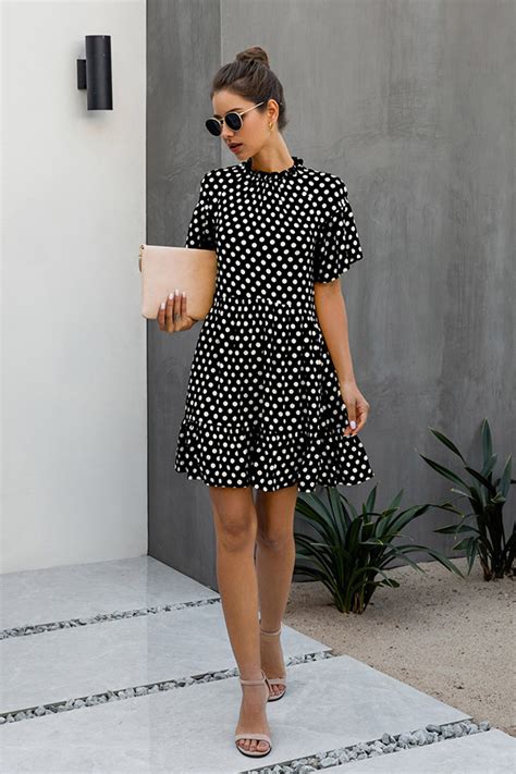 Black Polka Dot Dress With Short Sleeve Black Polka Dot Dress Dot
