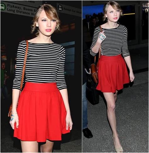 Taylor Swift Rocks Nautical Black White Zara Top And Red Skirt