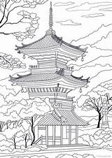 Coloring Pages Temple Japanese Printable Adult Kids Colouring Book Sold Etsy Favoreads Adults sketch template