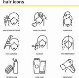 Vector Curli Straightening Hairstyle Icons Coloring Hair Set sketch template