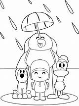 Pocoyo Coloring Umbrella Friends Under Color sketch template