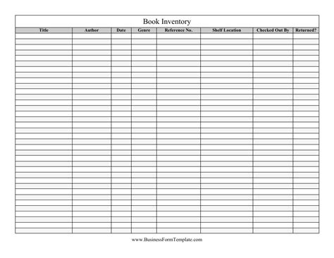 book inventory template big table  printable  templateroller