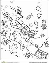 Coloring Scuba Diver Diving Pages Printable Kids Color Summer Worksheet Sheets Colouring Schools Education Grade Scubas Print sketch template