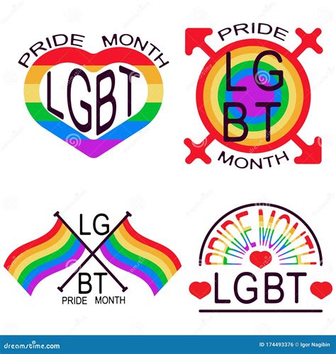 lgbt pride month set lgbt community logos in rainbow colors stock