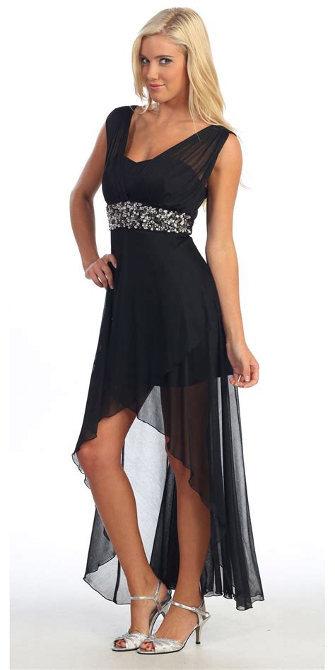 black semi formal chiffon dress high  wide strap rhinestone waist discountdressshop