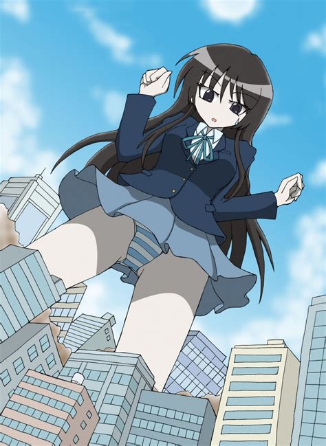 accident anime browneyes brunette citydestruction incity schooluniform striped