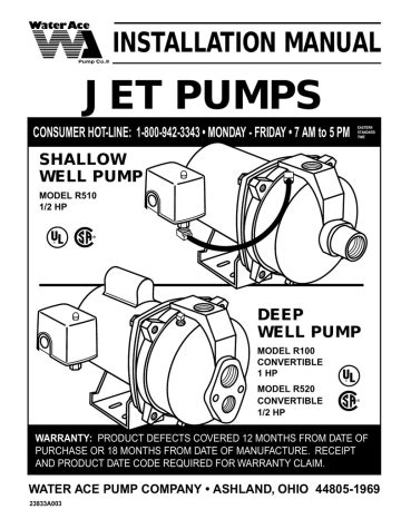 water ace jet pump installation manual manualzz