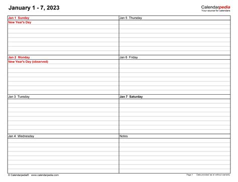 weekly calendars   word   printable templates images