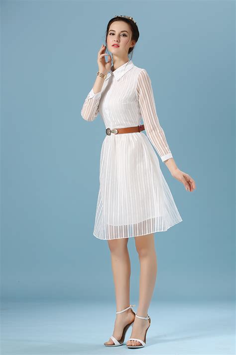 Spring Summer Style Casual Women White Dress Long Sleeve