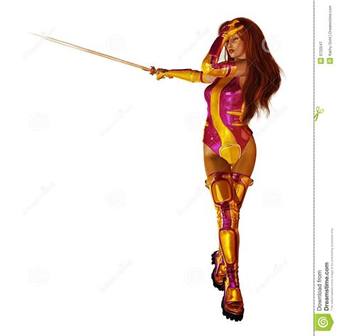 bold female sci fi warrior stock illustration