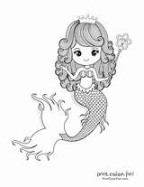 Mermaid Coloring Pages Princess Printables Crown Color Fantasy Wand Print Printable sketch template